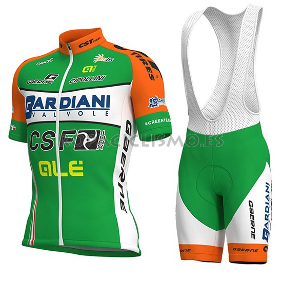 2018 Maillot Bardiani Csf Tirantes Mangas Cortas Verde y Blanco